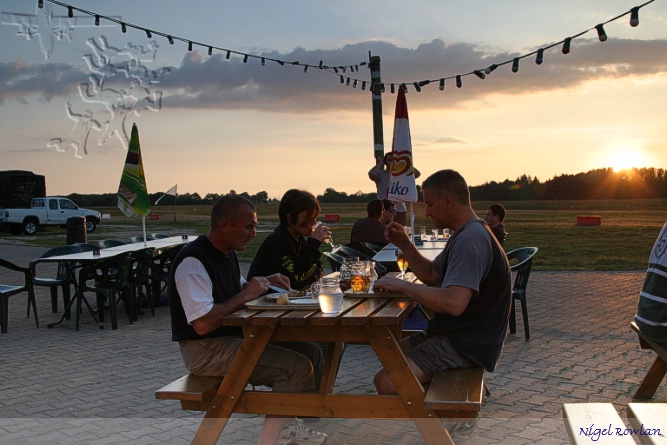 After a day's jumping, having a beer at sunset