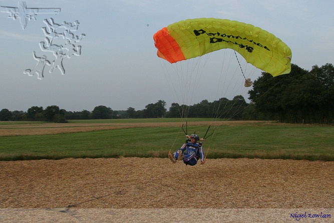 Chris attempting an accuracy landing on his Velocity, near the centre of the pit