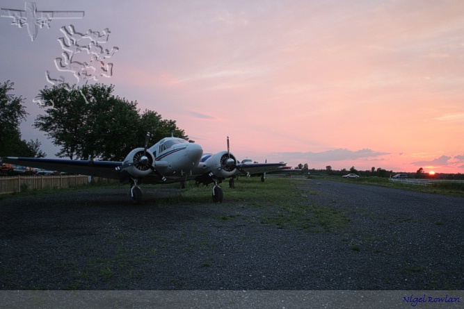 Sunset at Nouvel Air with the Beech 18 in the foreground