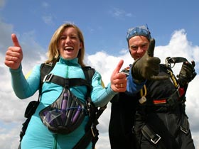 Clem Quinn with Annette Maynard just after landing