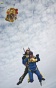 Mike deploying the main tandem canopy after the freefall, spot the teddy bear.