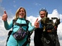 Excitement after landing, Annette Maynard looks like she's ready to party now!