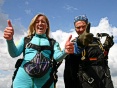 Excitement after landing, Annette Maynard looks like she's ready to party now!