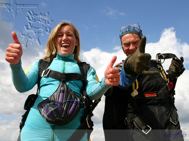 Excitement after landing, Annette Maynard looks like she's ready to party now!